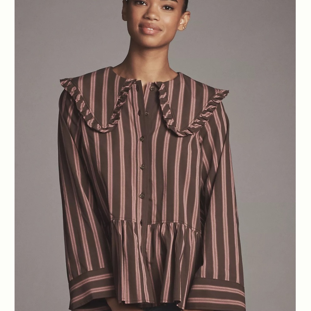Anthropologie MAEVE COTTON LONG-SLEEVE COLLARED BLOUSE